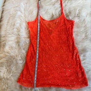 Free People bright orange sequin slip dress